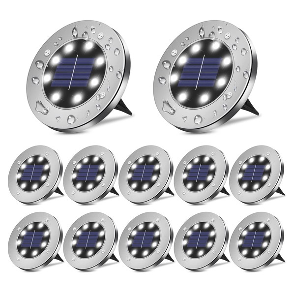 BROOM Solar Outdoor Lights 12Packs,Garden Solar Lights Outdoor Waterproof Pathway Lights Outdoor Lighting Decor Bright In-Ground Lights for Lawn, Patio, Yard, Driveway, Step and Walkway White Light