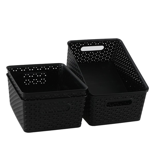 Gainhope 4-Pack Plastic Medium Woven Storage Basket, Plastic Organizing Baskets