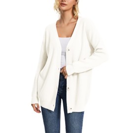 Women's Long Sleeve V-Neck Button Down Cardigan Chunky Oversized Knit Open Front Trendy Sweater Outerwear White