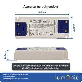 Lumonic I LED Trafo TLV-15-24 I 24V 15W I Input 220-240VAC I flimmerfrei & ultradünn I Überlastschutz I LED-Netzteil I für LED-Beleuchtung & LED-Strei