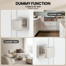 naubea 2 Pack Brushed Nickel Dummy Door Knob Interior, Square Interior Door Knobs for Closet Bifold, Heavy Duty Modern Satin Nickel Dummy Door Handle