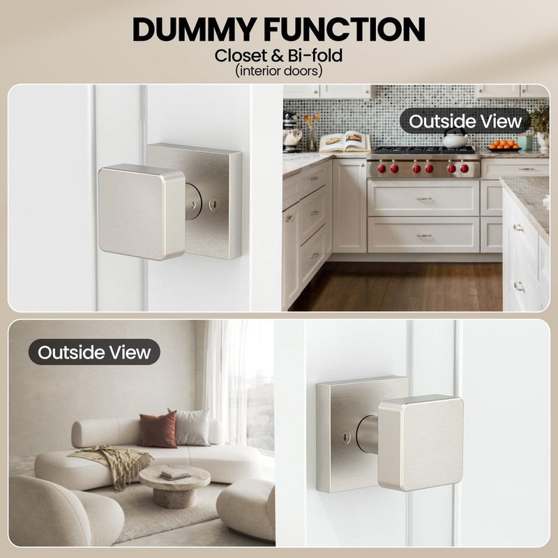 naubea 2 Pack Brushed Nickel Dummy Door Knob Interior, Square