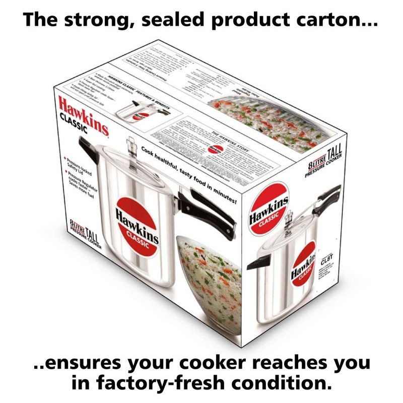 Hawkins Aluminium 8 Litre Classic Pressure Cooker, Tall Design Inner