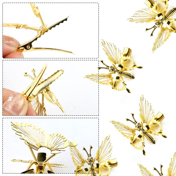 WYOMER 15 Pack Metal 3D Butterfly Hair Clips Butterfly Hair Barrettes Butterfly Hair Styling Accessories (Gold)