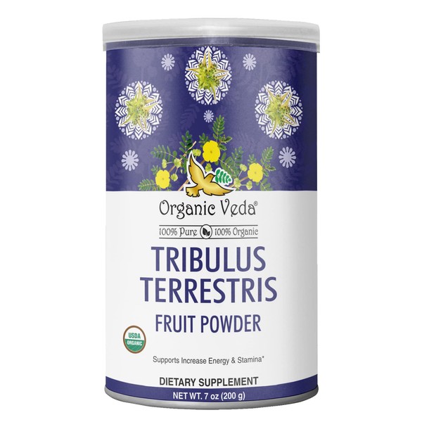 Organic Veda Tribulus Terrestris Powder - USDA Certified, Non-GMO Organic Tribulus Powder, 100% Pure High Potency Tribulus Fruit for Strength and Stamina –7 Ounce