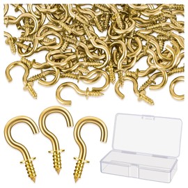 100 Pcs 1/2 Inch Mini Ceiling Screw Hooks, Metal Durable Screw in Hooks, Gold Cup Hooks Screw in for Hanging Jewelries Keys Caps for Kitchen, Garden, Indoor Outdoor Use