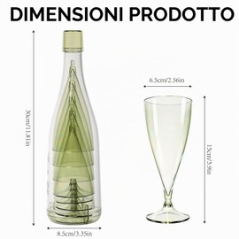 Cozary 5 Pezzi Flute Plastica 155ML, con 1 tazza manicotto, Calici Plastica Rigida Lavabili e Riutilizzabili, Rimovibile, Per Feste, Matrimoni, Compleanni, Natalizi, Verde