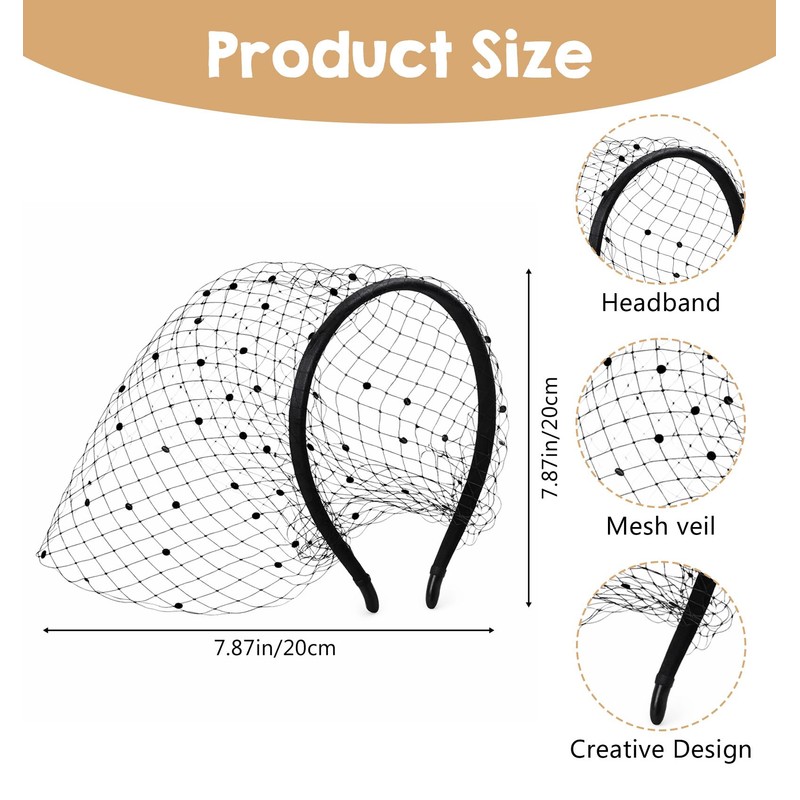 ValueBargain Black Birdcage Veil Headband for Women, 1920s Retro Bridal