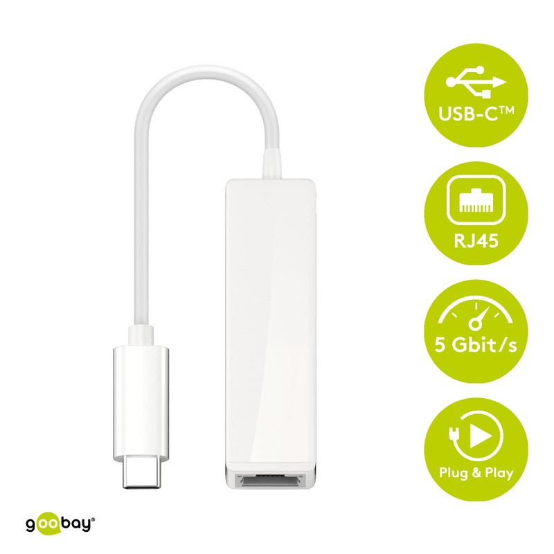 Goobay 66255 USB-C RJ45 Adapter, White