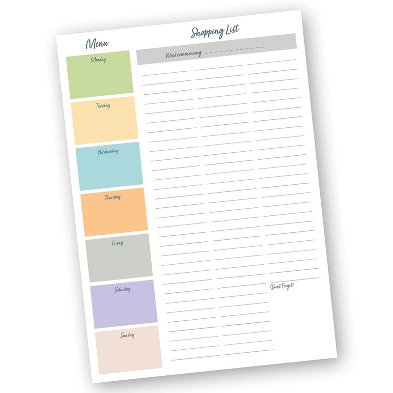 Shopping List Pad with detachable Weekly Meal Planner. 52 sheets