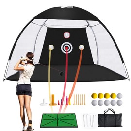 Golf Net, 10 x 7ft Backyard Practice net, Golf Hitting,Driving Net with mat for Indoor/Outdoor (Triangle Target with New Mat)