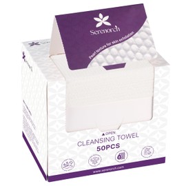 Serenorch Disposable Face Towels, 10" x 12" Pearl Texture, Lint Free Ultra Thick Face Towelettes for Sensitive Skin, Extra Soft Makeup Remover Skincare Dry Wipes, 50 Count