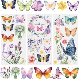 WANDIC 3 Sheets Rub On Transfer Stickers, Butterfly Flowers Waterproof Decals Furniture Craft Decorative for DIY Scrapbooking Photo Albums,15 * 30cm