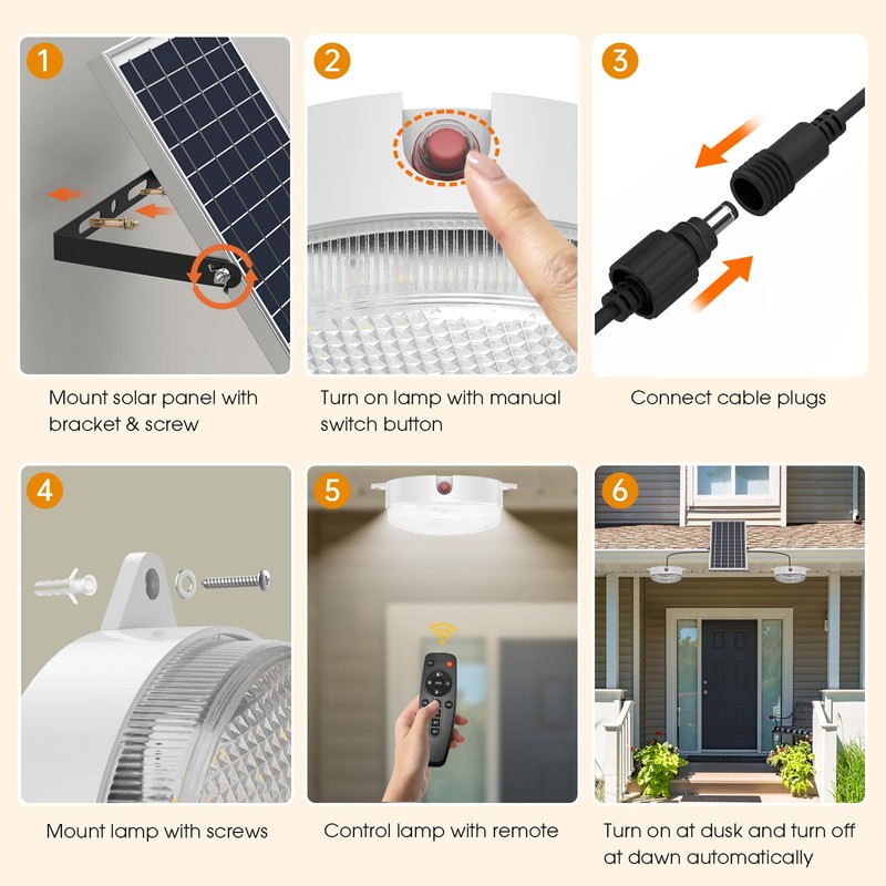 UPONUN Solar Ceiling Light Motion Sensor 2 Pack, Dimmable 6000K/4000K/3200K