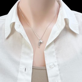 Tiny and Dainty Sterling Silver Wing Necklace with Sterling Silver Puffed Heart Charm, Inspirational Necklace, Sympathy Necklace, Confirmation Gift Necklace (18 inches)