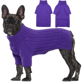 OUOBOB Dog Sweater, Dog Sweaters for Medium Dogs Girls Boys, Turtleneck Dog Knitwear, Doggie Christmas Sweater, Warm Dog Winter Sweater, Pet Sweatshirt Outfit Knit French Bulldog, Beagle (Purple M)