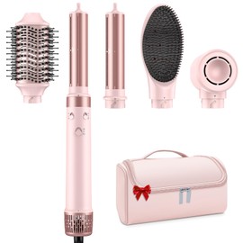 Dual Voltage Hot Air Styler Wrap - 5 in 1 Hair Dryer Brush with Fast Drying Blow Dryer, Styling, Straightening & Volumizing with Negative Ion Anti-frizz for 110V-120V/220V-240V Europe and Travel Case