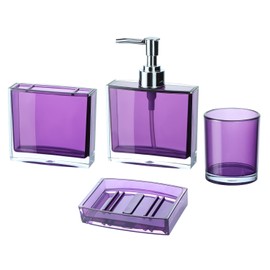JHNIF 4pcs Purple Bathroom Accessories Set, Includes Soap Dispenser, Toothbrush Holder, Soap Dish and Tumbler