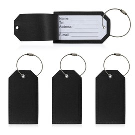 Modixun 4pcs Luggage Tags with Full Back Privacy Cover, Leather Suitcase Tags Identifiers with Stainless Steel Loops, Suitcase Labels ID Tags for Travel Baggage Bag, Black