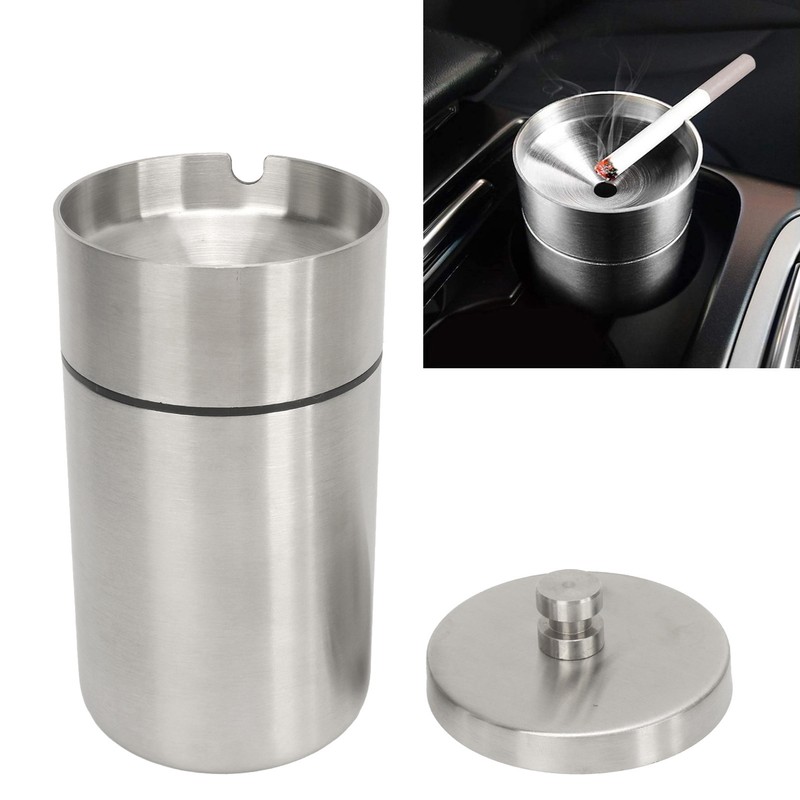 Car Ashtray with Lid Portable Removable Stainless Steel Smokeless Ashtray