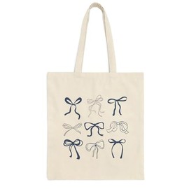 Blue Bow Tote Bag Sustainable Farmer's Market Totes Reusable Grocery Cotton Canvas Bag 14"Wx16"H(35cmx40cm) Color:Blue Bow