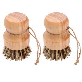 Tiardey 2PCS Bamboo Dish Brush Wooden Washing up Brush Eco Natural Wood Sisal Fibre Bristle Dish Brush for Dish Washing Cast Iron Pots Pans Skillet Sink