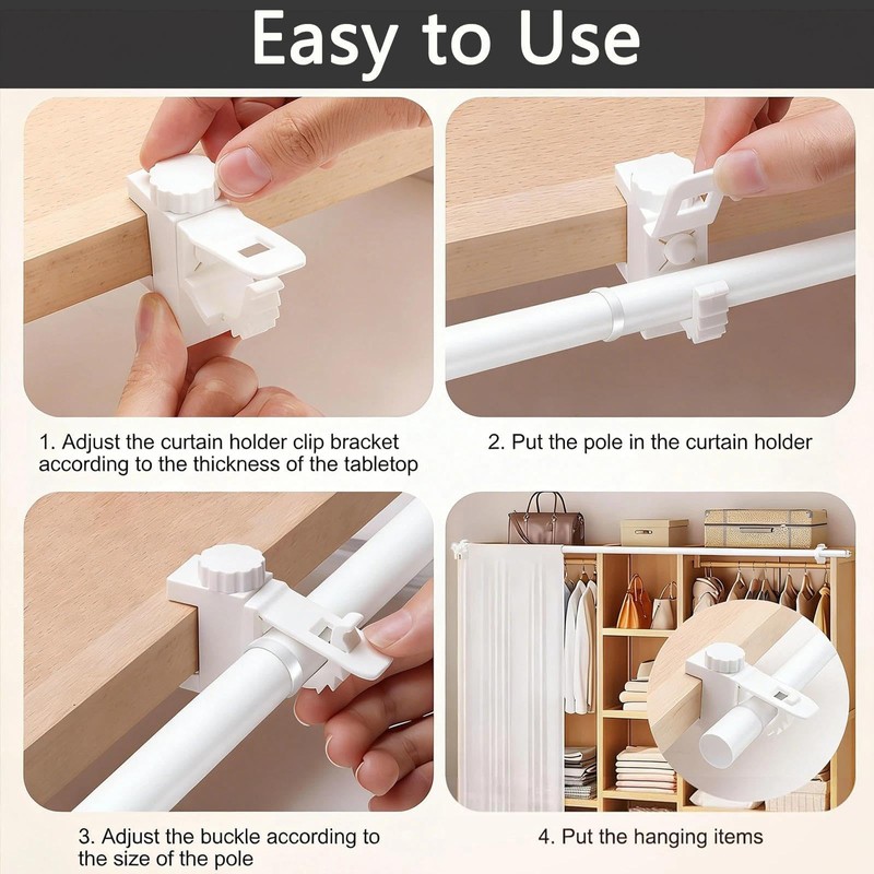 VOOSFSIE 2PCS No Drill Curtain Rod Brackets, Curtain Pole Brackets,