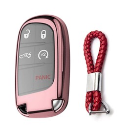 Xotic Tech Rose Gold Soft TPU Key Fob Shell Skin Cover w/ Keychain, Compatible with Chrysler 200 300 or Dodge Charger Challenger Dart Durango Journey or Jeep Grand Cherokee Smart Keyless Entry Key