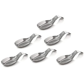 Kitchen Kemistry Premium Grade Stainless Steel Spoon Rest with long handle, for Kitchen Counter Cooking Utensils Rest, Holding Messy Spatula & Ladle, Holder for Stove Top, Dishwasher Safe - Pack of 6