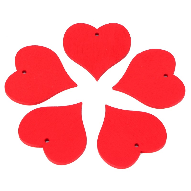 100Pcs Wood Slices HandMade Red HeartShaped Pendant Crafts DIY Wedding