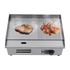 Commercial Electric Griddle Countertop Flat Top Half Grooved/Flat Non-Stick Restaurant Teppanyaki Grill Adjustable Temperature Control 122°F-572°F Tabletop Hot Plate Bbq Cooking Camping Grooved Combo