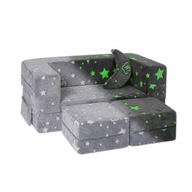 Elftopia Modular Kids Sofa, Glow in The Dark Star Plush Couch, Convertible Kids Play Set, Fold Out Sofa Bed(Stars)