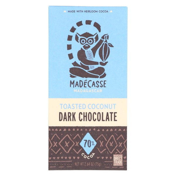 Madecasse 63 Percent Toasted Coconut Dark Chocolate Bar, 2.64 Ounce -- 10 per case.