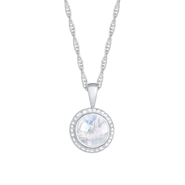 Women's Necklace Silver with Moonstone Pendant (9 mm), Twisted Chain