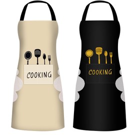 TYSM-CC Cooking Apron Waterproof Apron Pack of 2 Unisex Cooking Apron BBQ Apron for Men Women with 2 Pockets for Cooking, Garden, BBQ, Baking, Painting, Housework, black