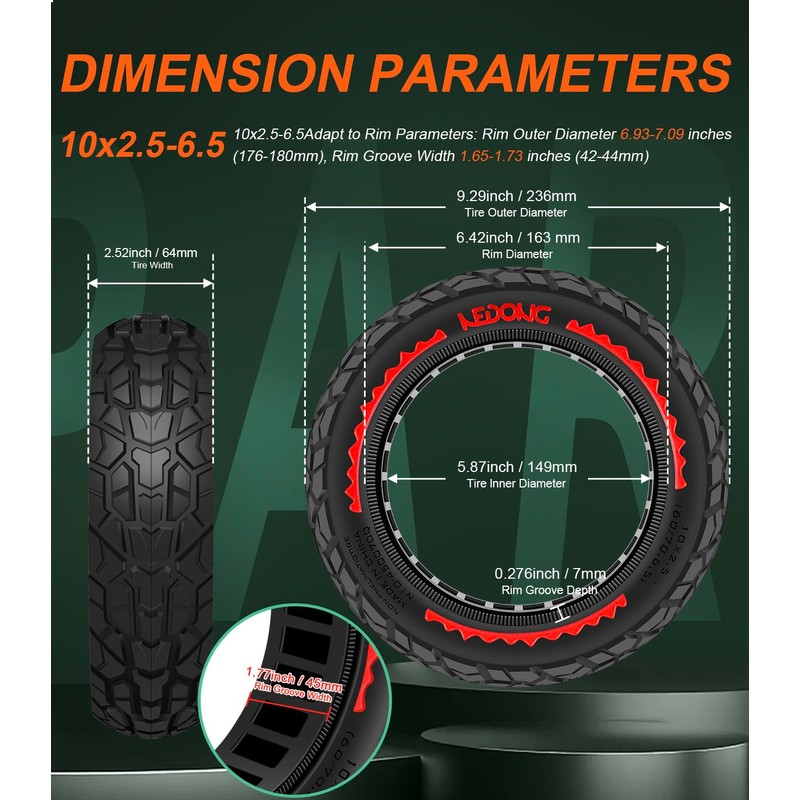 BANGTING 2PCS 60/70-6.5 Scooter Tire Tubeless - 10x2.50 Front or
