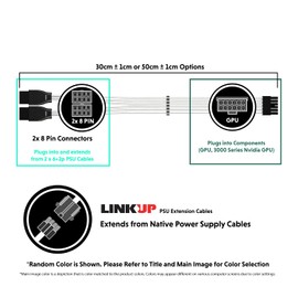 LINKUP - Compatible with NVIDIA RTX3000 Ampere Founders Edition FE GPU | Teflon High Power PSU Adapter 16AWG Silver Coated UL-Rated Wires w/Comb | 12P to 2x 8P PCIe Adapter | 50cm 19.6" 500mm | Silver