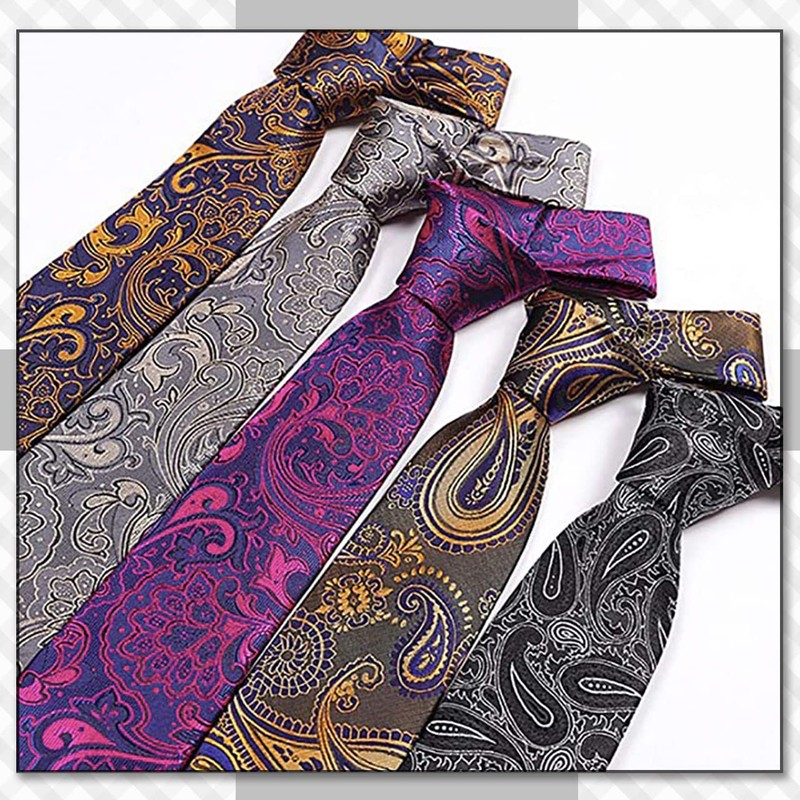 CHROME CRANE NR008 Men's Necktie, Paisley, Solid Suit, Business, Casual,