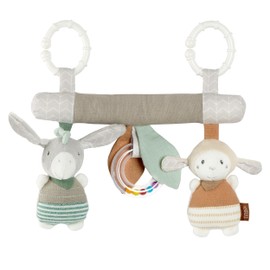 Fehn Activity Trapeze Hanging with Sheep & Donkey Animal Pendants - Fabric Learning Toy for Babies with Rattle and Squeaker to Promote Motor Skills