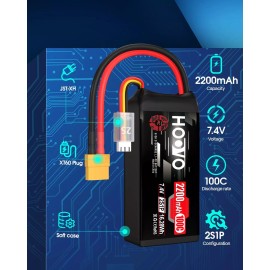 HOOVO 2S Shorty Lipo Battery 2200mAh 100C 7.4V RC Lipo Battery with XT60 Connector ...