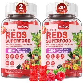 Super Reds Gummies, Beet Root Greens Superfood Powder Alternative w/Polyphenol, Fruits Berries, Prebiotic Fiber Probiotic, Daily Greens, Support Energy, Antioxidants, Gut Health, Immunity, 120Cts
