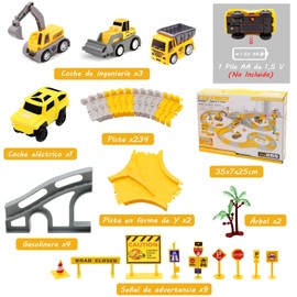 255Pzs Pista de Carros, Juguetes Pista de Construcción para Niños con 4 Coches Construcción y Tren de Carrera, DIY Juguete de Carretera Flexible, Regalo Navidad Cumpleaños para Niños y Niñas 3+ años