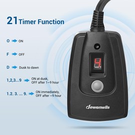DEWENWILS Outdoor Timers for Electrical Outlets Waterproof, Plug in Countdown Timer with 2 Grounded Outlets for String Garden Light, 15A, 1/2 HP, UL Listed
