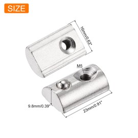 sourcing map 10Pcs M5 T Spring Nut Fastener Carbon Steel Nickel Plated Half Round Roll in Spring T Slot Nut for t-Slot Aluminum Profile 3D Printer, CNC Router 4545 Series