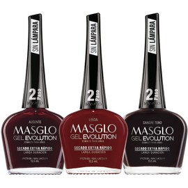 MASGLO Gel Evolution – Set of 3 Nail Polishes No UV/LED Lamp Needed, Fast-Drying, 12-Day Wear, 14-Free Formula, High-Gloss Finish, vegan (0.5 oz Each)