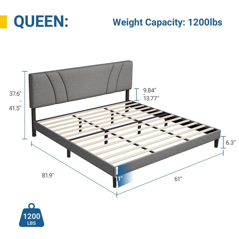 Avenco Queen Bed Frame, Upholstered Platform Bed Frame with Adjustable