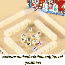 Ptazucv Chinese Mahjong Set, Traditional Majong Sets Chinese，144PCS Mini Mahjong Tiles and 4Pcs Mahjong Rack,Portable Outdoor Mahjong Game Set