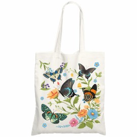 Aesthetic Canvas Tote Bag Gift For Woman - Retro Butterflies & Flower, Inspiring Cotton Tote Bags For Shopping, Grocery, Large Capacity Shoulder Bag, Casual Bag Gift For Women, Book lover- A10