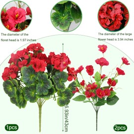GhuaH 3 Pcs Artificial Geraniums Flowers for Outdoors Red Hibiscus Faux Flowers Planters Outdoor Artificial Flower Realistic UV Resistant Silk Flowers for Outside Front Porch Pot Spring Summer Decor
