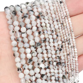 Song Xi 120pcs 3mm Natural Blackpoint Moonstone Gemstone Beads Faceted Round Loose Stone Beads for Jewelry Making